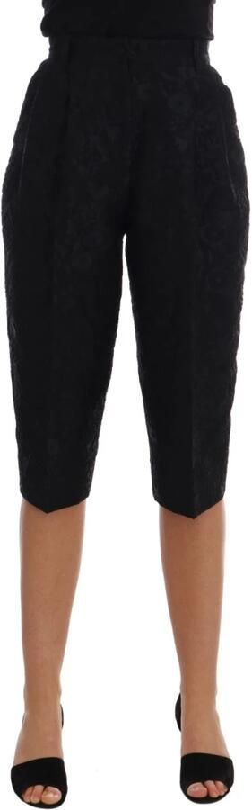 Dolce & Gabbana Zwarte Bloemen Brokaat Hoge Taille Capri Shorts Black Dames - Foto 7