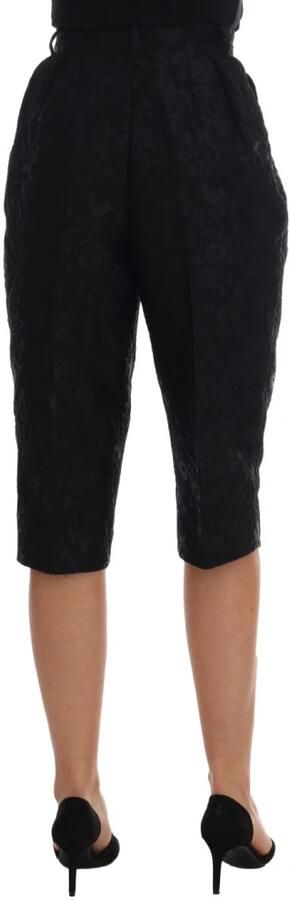 Dolce & Gabbana Zwarte Bloemen Brokaat Hoge Taille Capri Shorts Black Dames - Foto 6
