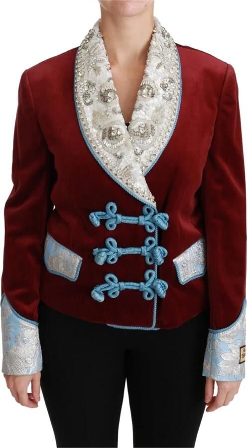 Dolce & Gabbana Red Velvet Baroque Crystal Blazerjas Jacket Rood Dames - Foto 5