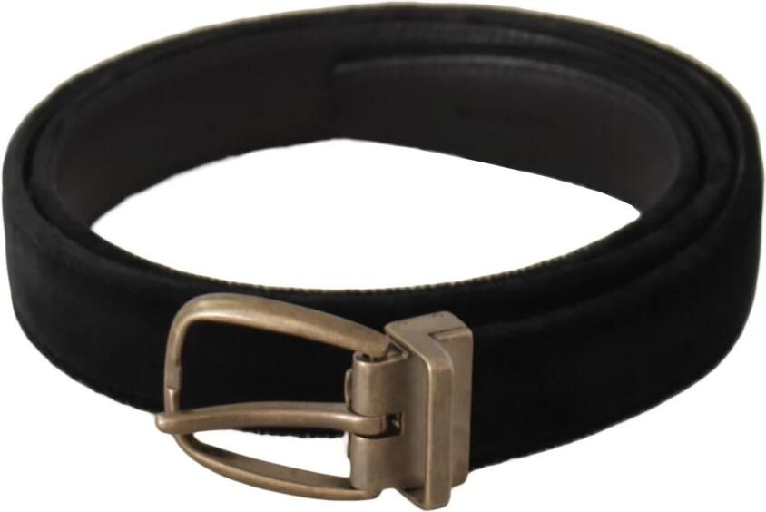 Dolce & Gabbana Zwart Fluweel Leren Riem met Goudkleurige Metalen Gesp Black - Foto 6
