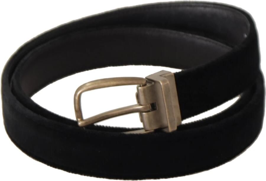 Dolce & Gabbana Zwart Fluweel Leren Riem met Goudkleurige Metalen Gesp Black
