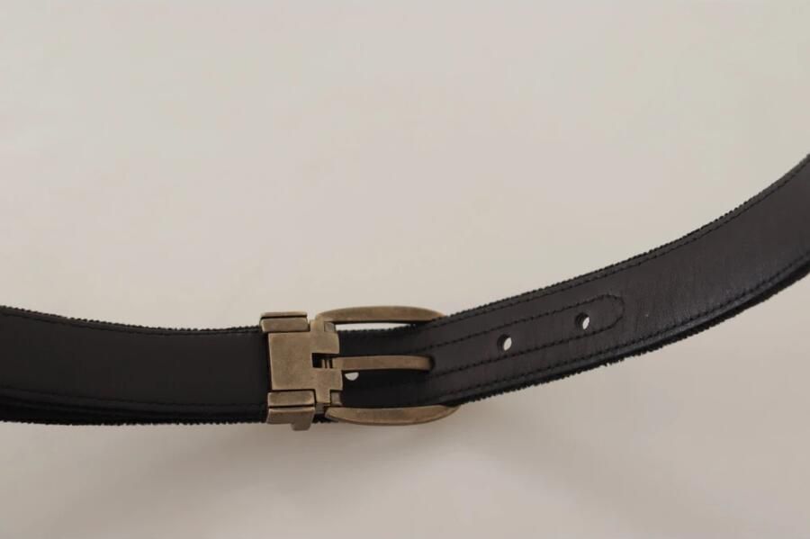 Dolce & Gabbana Zwart Fluweel Leren Riem met Goudkleurige Metalen Gesp Black - Foto 3