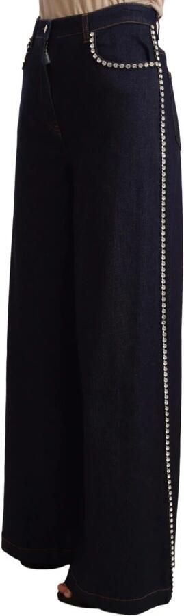 Dolce & Gabbana Dark Blue Crystals Cotton Denim Wide Leg Jeans Blauw Dames - Foto 3