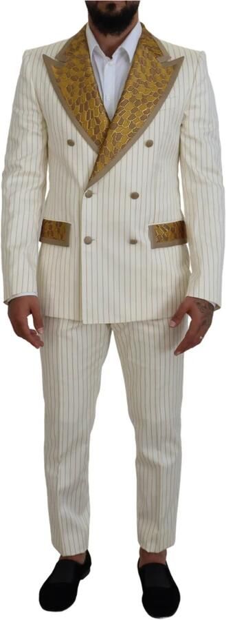 Dolce & Gabbana Off White Gouden Gestreepte Tuxedo Slim Fit Pak Multicolor Heren - Foto 10