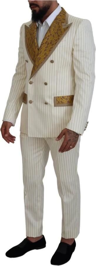 Dolce & Gabbana Off White Gouden Gestreepte Tuxedo Slim Fit Pak Multicolor Heren - Foto 14