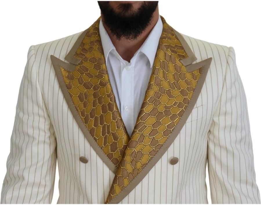 Dolce & Gabbana Off White Gouden Gestreepte Tuxedo Slim Fit Pak Multicolor Heren - Foto 2