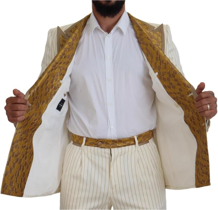 Dolce & Gabbana Off White Gouden Gestreepte Tuxedo Slim Fit Pak Multicolor Heren