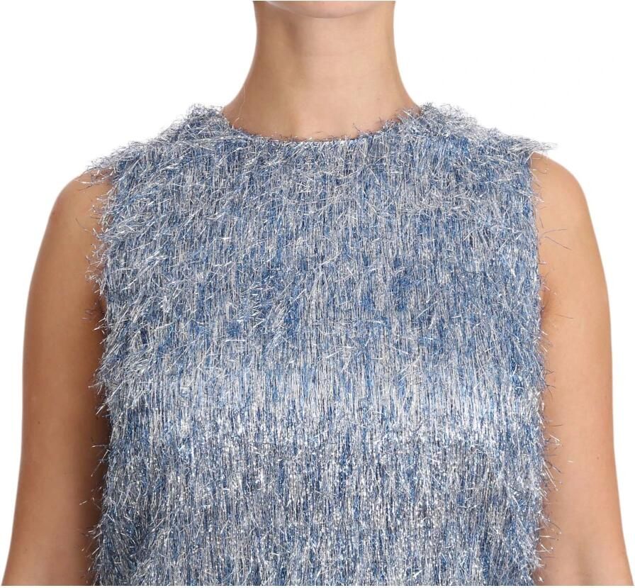 Dolce & Gabbana Metallic Fringe Mini Jurk Mouwloos ALine Blue Dames