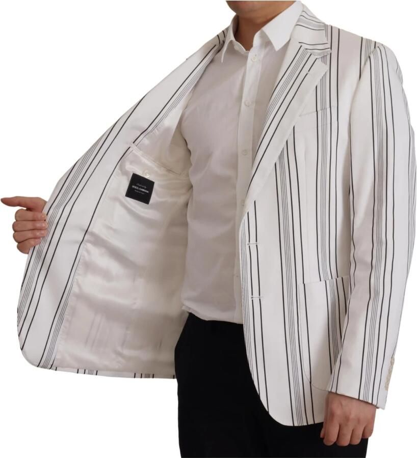 Dolce & Gabbana Witte Gestreepte Katoenen Single Breasted Blazer White Heren
