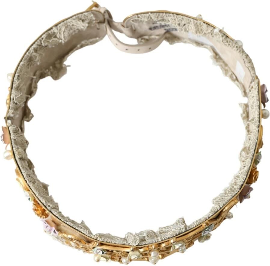 Dolce & Gabbana Elegante gouden parelriem met bloemenpatroon Yellow Dames