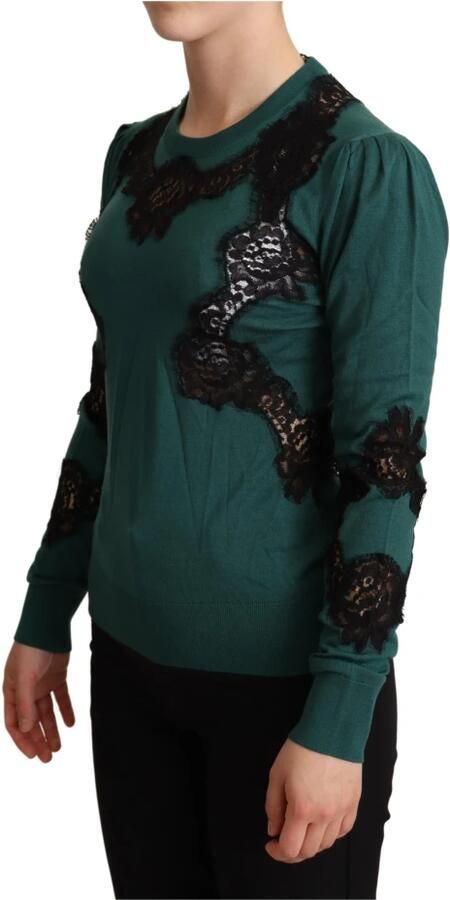 Dolce & Gabbana Top met lange mouwen en zwarte kanten details Green Dames - Foto 4