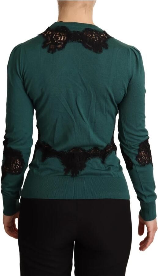 Dolce & Gabbana Top met lange mouwen en zwarte kanten details Green Dames - Foto 3