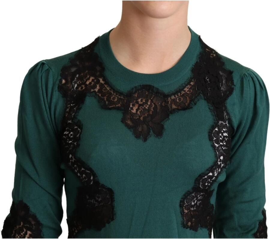 Dolce & Gabbana Top met lange mouwen en zwarte kanten details Green Dames