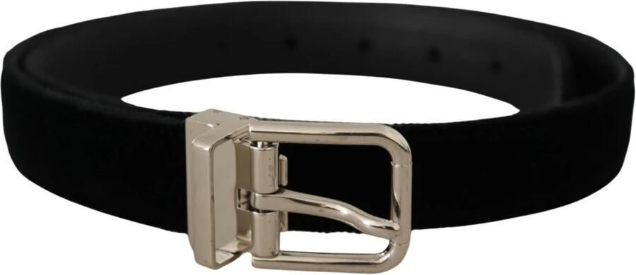 Dolce & Gabbana Stijlvol Grosgrain Leren Riem met Zilverkleurige Gesp Black