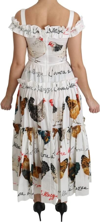 Dolce & Gabbana Elegante witte midi-jurk met haanprint Multicolor Dames - Foto 3