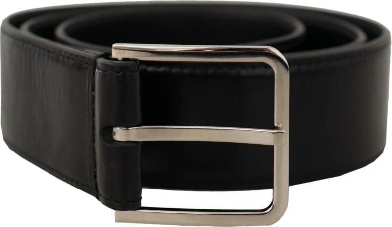 Dolce & Gabbana Breed zilverkleurig metalen gesp riem van zwart kalfsleer Black Heren