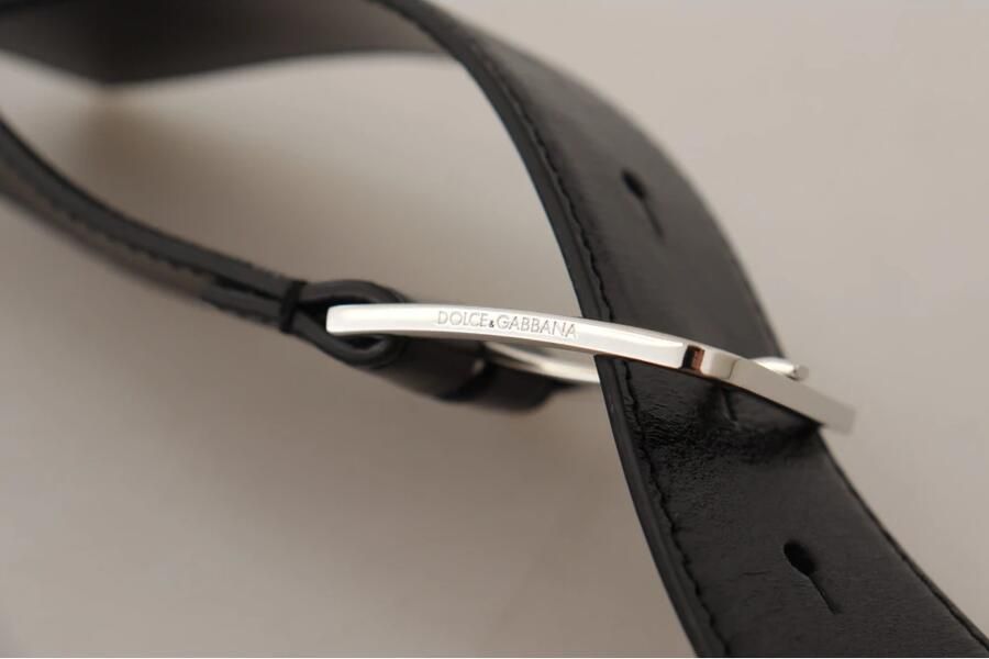 Dolce & Gabbana Zwarte kalfsleren riem met gegraveerd logo en metalen gesp Black Unisex - Foto 5