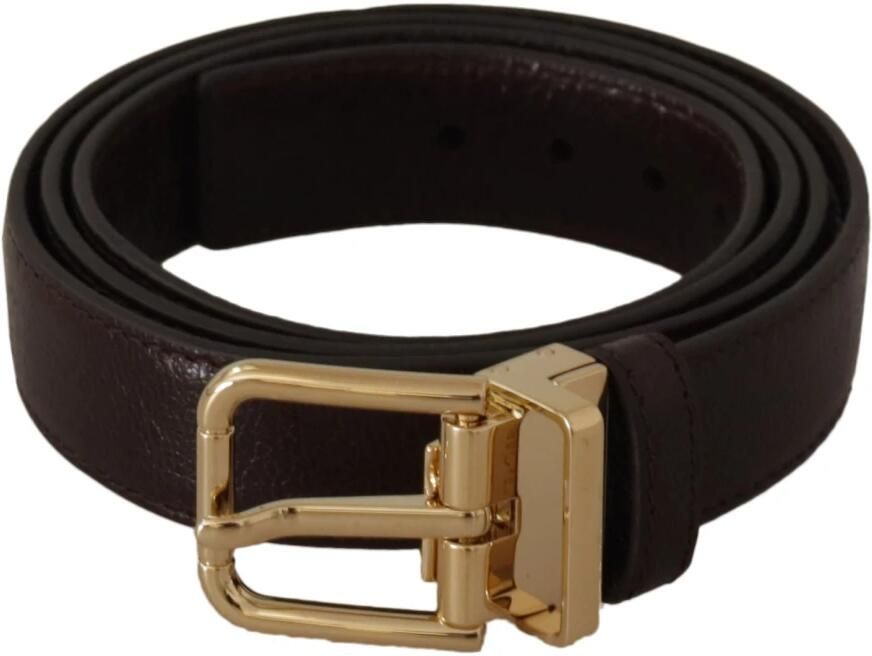 Dolce & Gabbana Elegante Leren Riem met Metalen Gesp Brown Heren