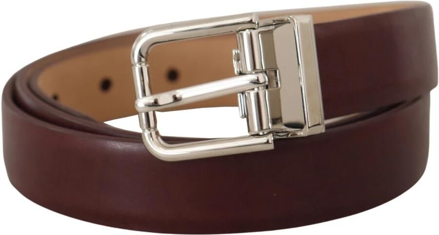 Dolce & Gabbana Elegante Leren Riem met Zilveren Gesp Brown Heren