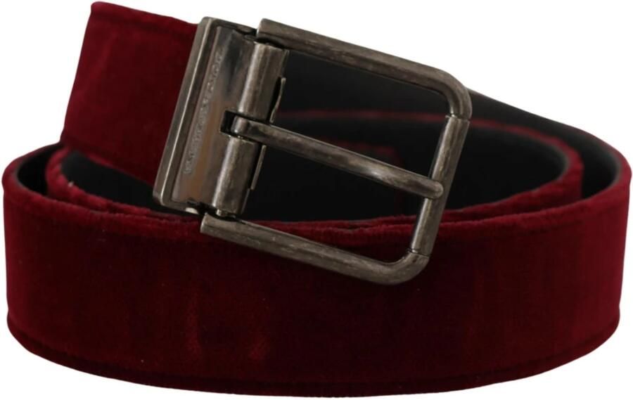 Dolce & Gabbana Maroon Velvet Leren Vintage Metalen Gesp Riem Brown Heren - Foto 4
