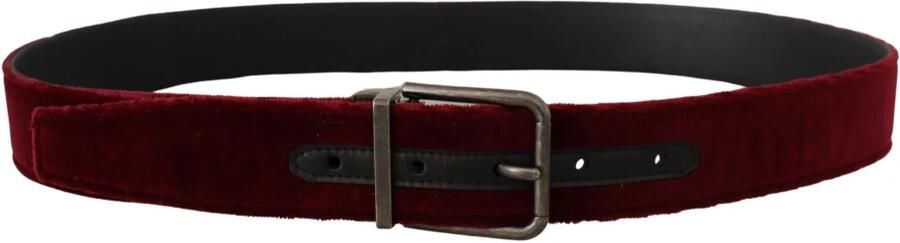 Dolce & Gabbana Maroon Velvet Leren Vintage Metalen Gesp Riem Brown Heren - Foto 3