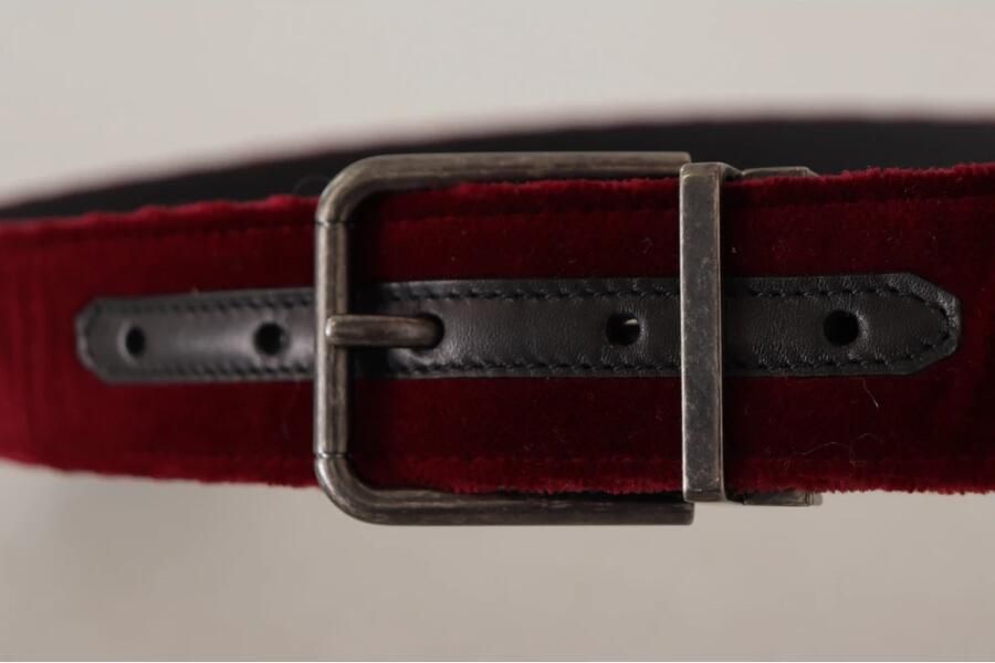 Dolce & Gabbana Maroon Velvet Leren Vintage Metalen Gesp Riem Brown Heren - Foto 2