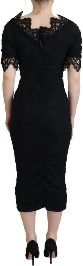 Dolce & Gabbana Zwarte Sheath Midi Bodycon Kant Zijden Jurk Black Dames - Foto 4