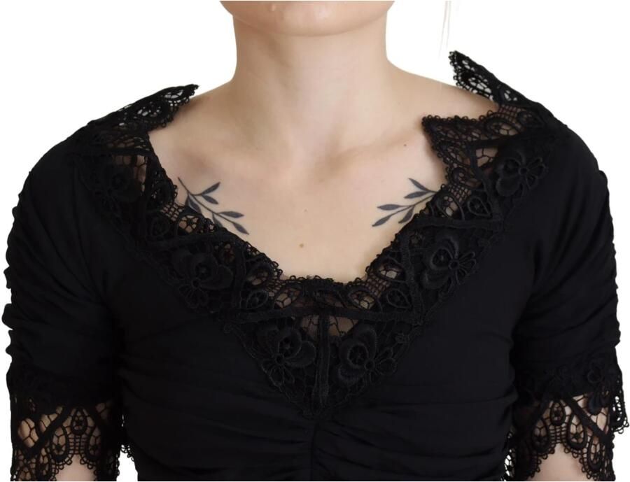 Dolce & Gabbana Zwarte Sheath Midi Bodycon Kant Zijden Jurk Black Dames