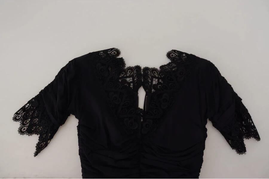 Dolce & Gabbana Zwarte Sheath Midi Bodycon Kant Zijden Jurk Black Dames - Foto 2