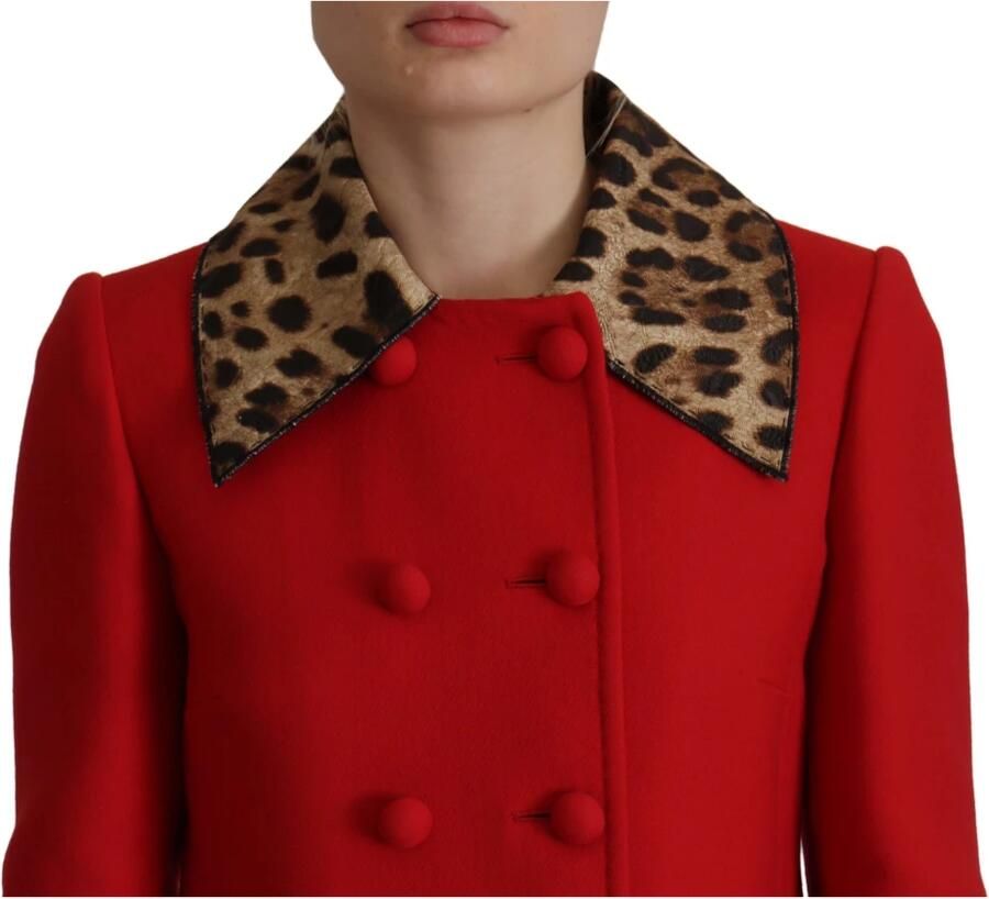 Dolce & Gabbana Luipaardprint Wollen Trenchcoat Jas Red Dames
