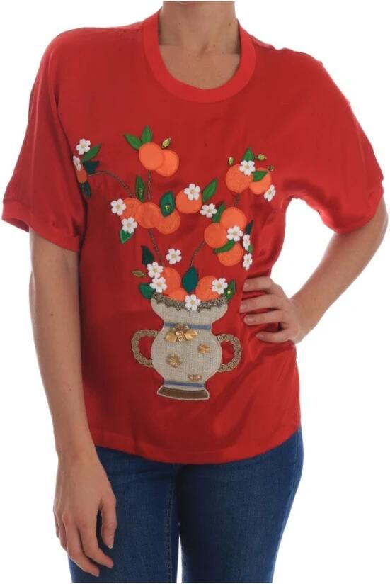 Dolce & Gabbana Elegante rode zijden blouse met kristalversieringen Red Dames - Foto 5