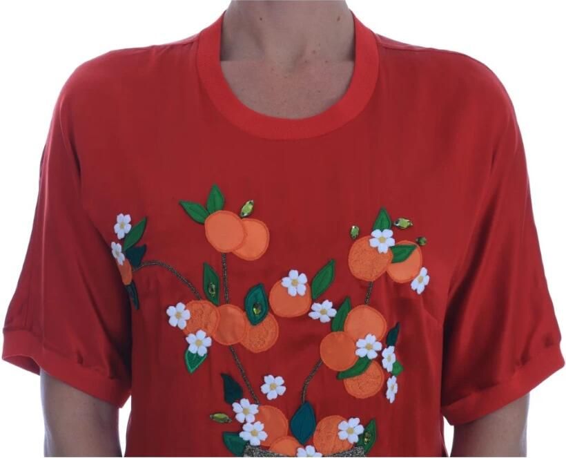 Dolce & Gabbana Elegante rode zijden blouse met kristalversieringen Red Dames