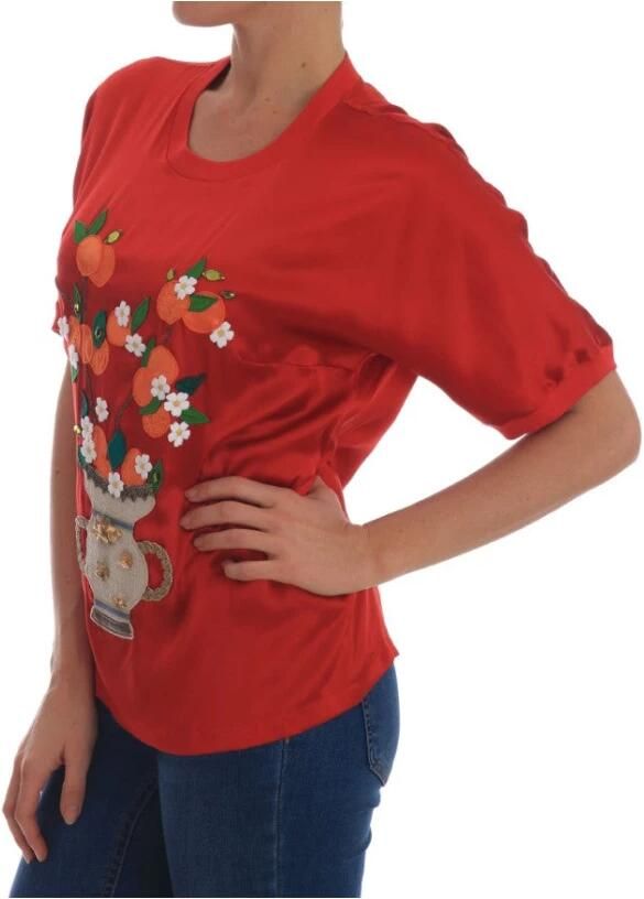 Dolce & Gabbana Elegante rode zijden blouse met kristalversieringen Red Dames - Foto 3