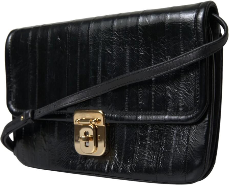 Dolce & Gabbana Elegante Schoudertas van Zwart Leer Black Dames