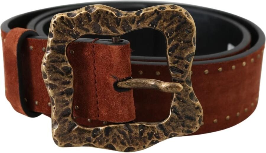 Dolce & Gabbana Elegante Suède Riem met Gouden Studs Brown Heren