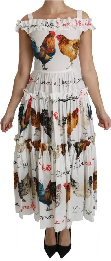 Dolce & Gabbana Elegante witte midi-jurk met haanprint Multicolor Dames - Foto 6