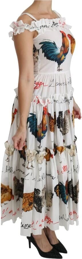 Dolce & Gabbana Elegante witte midi-jurk met haanprint Multicolor Dames - Foto 5