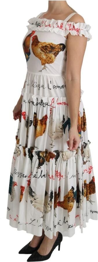 Dolce & Gabbana Elegante witte midi-jurk met haanprint Multicolor Dames - Foto 4