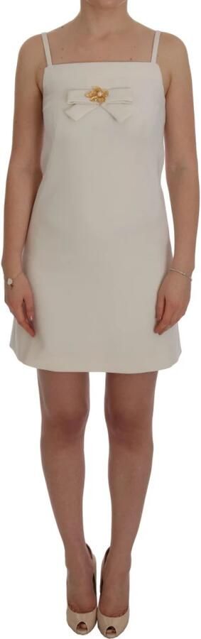 Dolce & Gabbana Elegante witte wollen shiftjurk met gouden broche White Dames - Foto 8