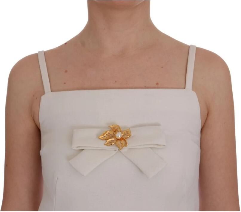 Dolce & Gabbana Elegante witte wollen shiftjurk met gouden broche White Dames