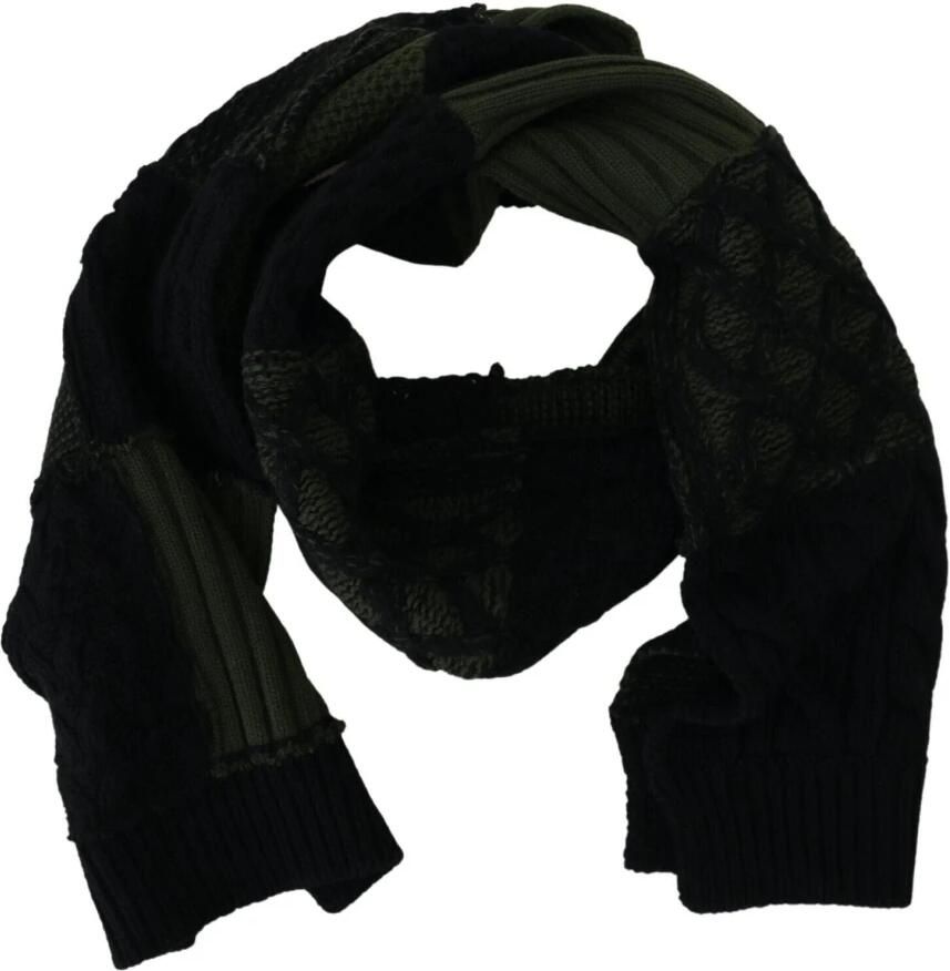 Dolce & Gabbana Heren Wollen Sjaal Zwart Groen 220cm x 35cm Black Heren
