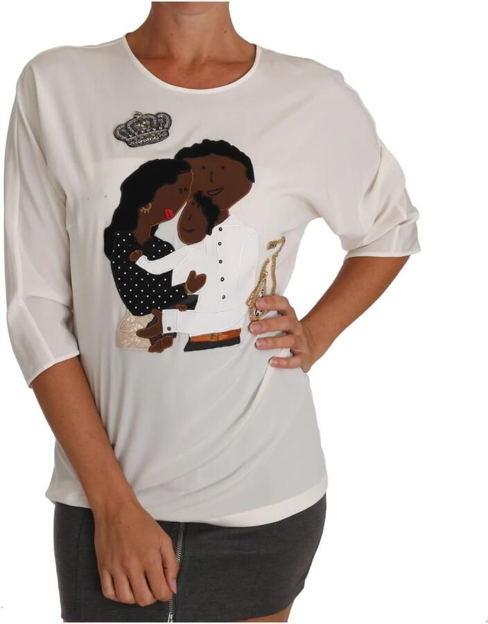 Dolce & Gabbana Elegante zijden blend blouse met familie-applicatie White Dames - Foto 3