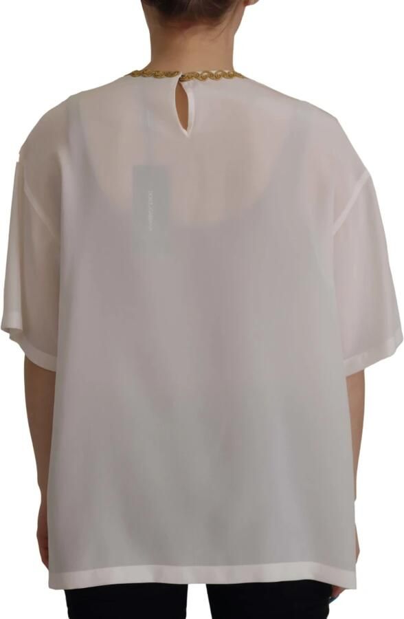 Dolce & Gabbana Elegante Zijden Blouse met Gouden Kroon Borduursel White Dames - Foto 6