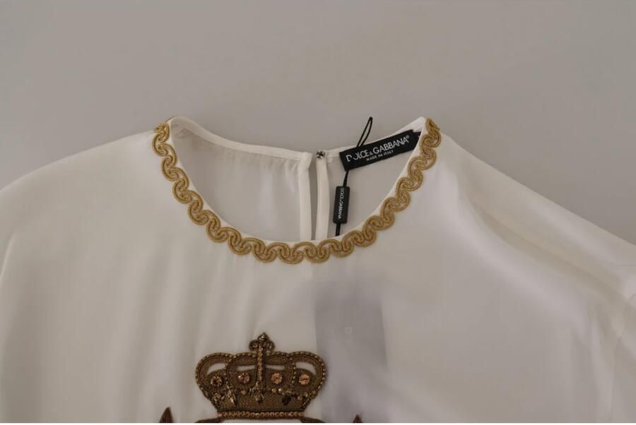 Dolce & Gabbana Elegante Zijden Blouse met Gouden Kroon Borduursel White Dames - Foto 4