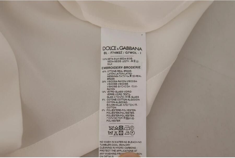 Dolce & Gabbana Elegante Zijden Blouse met Gouden Kroon Borduursel White Dames - Foto 3