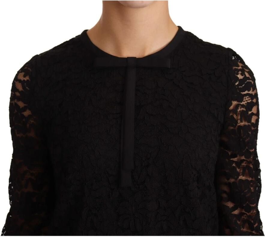 Dolce & Gabbana Elegante Zwarte Bloemenkanten Blouse Top Black Dames