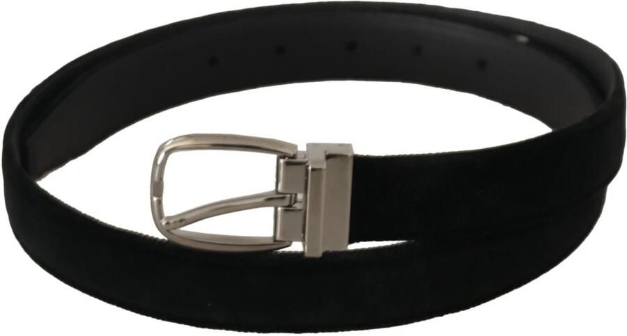 Dolce & Gabbana Elegante zwarte fluwelen riem met gegraveerde gesp Black Heren