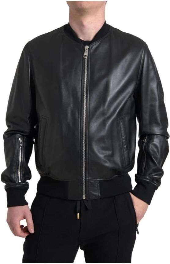 Dolce & Gabbana Elegante zwarte leren bomberjack Black Heren - Foto 7