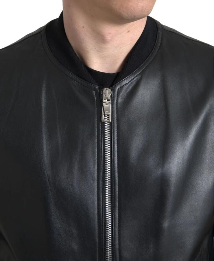 Dolce & Gabbana Elegante zwarte leren bomberjack Black Heren - Foto 2