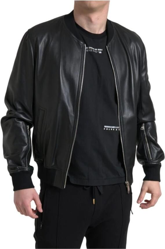 Dolce & Gabbana Elegante zwarte leren bomberjack Black Heren - Foto 6